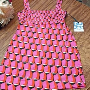 😍Diane Von Furstenberg Pink and Red Geometric Dress Women's Size 0